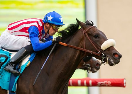 Madone rallies to win the San Clemente Stakes at Del Mar