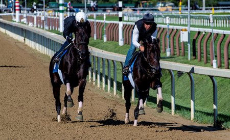 Maxfield (outside) breezes in company with Business Model July 31 at Saratoga Race Course
