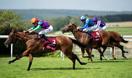Lady Bowthorpe sweeps past her rivals to take the Nassau Stakes at Goodwood Racecourse