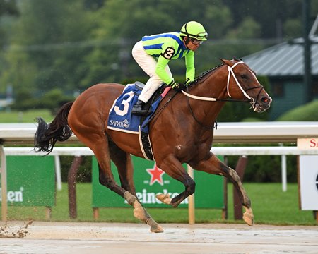 Jackie's Warrior wins the Amsterdam Stakes at Saratoga Race Course
