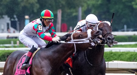 Firenze Fire (outside) savages Yaupon in the Forego Stakes at Saratoga Race Course