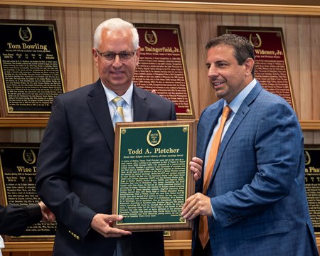 Owner Mike Repole (right) with Todd Pletcher at the 2021 Racing Hall of Fame ceremony when Pletcher was inducted