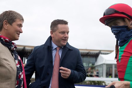 Trainer Paddy Twomey (middle) after La Petite Coco's win in the 2021 Blandford Stakes at the Curragh