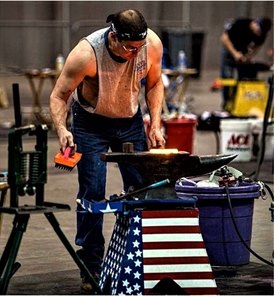 A farrier during an American Farrier's Association annual convention competition