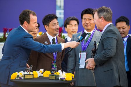 The winning connections after Loves Only You captured the Breeders' Cup Filly & Mare Turf at Del Mar