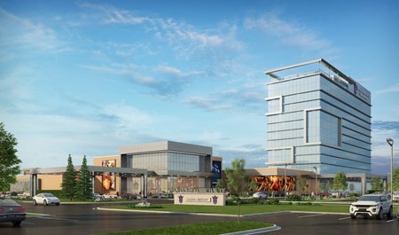 An artist's rendering of Churchill Downs Inc.'s planned Queen of Terre Haute casino resort