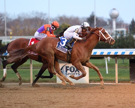 Americanrevolution defeats stablemate Following Sea in the Cigar Mile Handicap at Aqueduct Racetrack