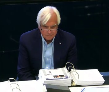Bob Baffert testifies Jan. 27 at a hearing conducted by the New York Racing Association