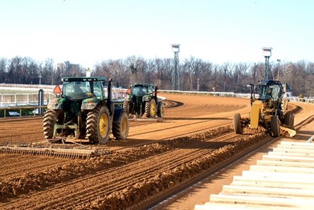 Track maintenance crews perform work this winter on the Laurel Park main track