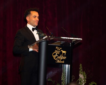 Joel Rosario accepts the Eclipse Award for outstanding jockey