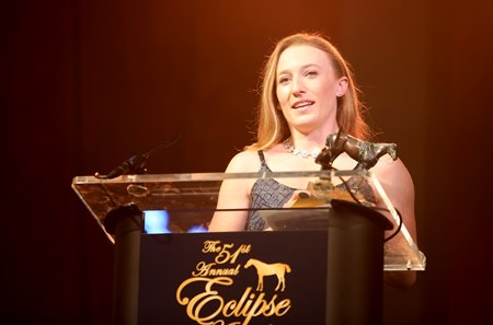 Jessica Pyfer accepts the Eclipse Award for outstanding apprentice jockey