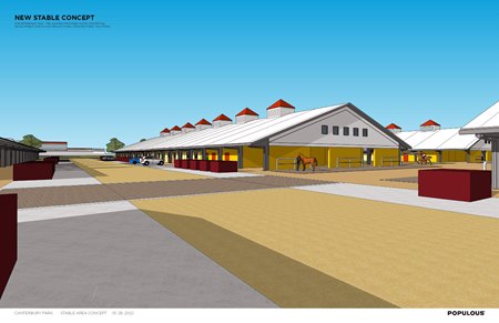 An artist's rendering of a modernized stabling area planned at Canterbury Park