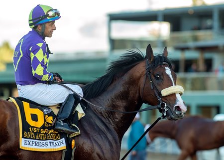 Express Train after winning the 2022 Santa Anita Handicap at Santa Anita Park
