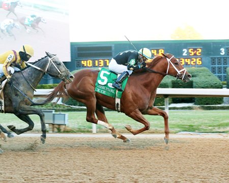 Ce Ce wins the Azeri Stakes over Pauline's Pearl at Oaklawn Park