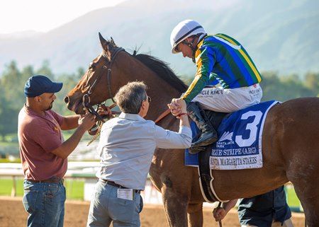 Blue Stripe after winning the Santa Margarita Stakes at Santa Anita Park