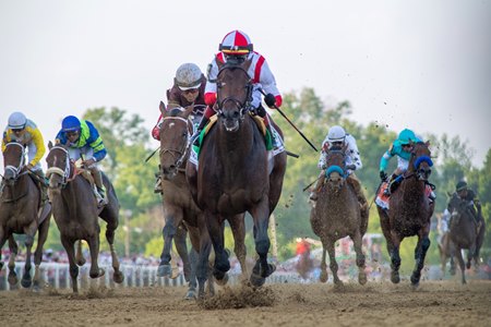 Early Voting wins the Preakness Stakes at Pimlico Race Course