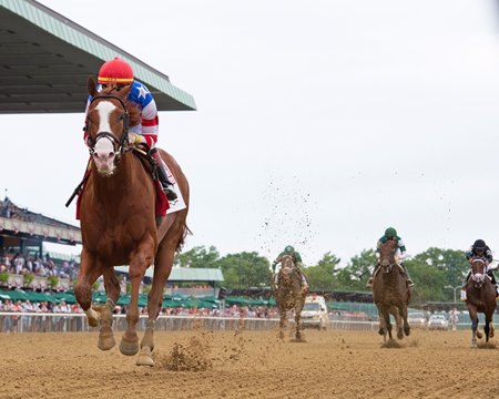 Jack Christopher leaves his rivals in the dust in the Woody Stephens Stakes at Belmont Park