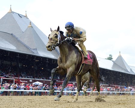 Royal Tryst wins the first race on opening day at Saratoga Race Course