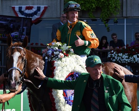 Classic Causway wins the Belmont Derby Invitational Stakes at Belmont Park