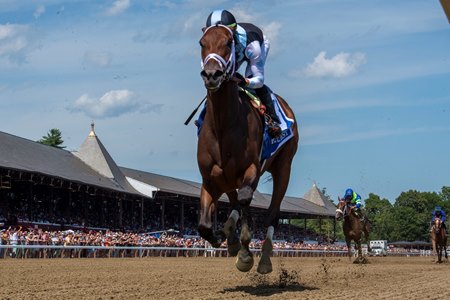 Nest wins the Coaching Club American Oaks at Saratoga Race Course