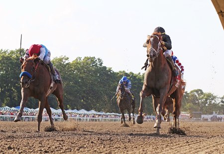 Taiba (outside) battles Cyberknife down to the wire in the Haskell Stakes at Monmouth Park 