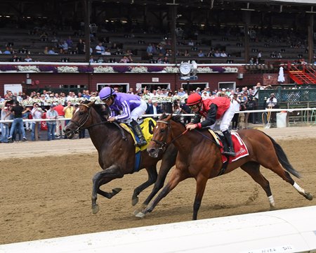 Kimari defeats Lady Rocket in the Honorable Miss Handicap at Saratoga Race Course