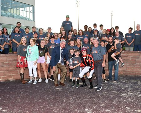 Tyler's Tribe and his connections after winning the Prairie Gold Juvenile Stakes at Prairie Meadows 
