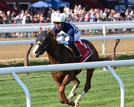 Poppy Flower wins the Galway Stakes at Saratoga Race Course