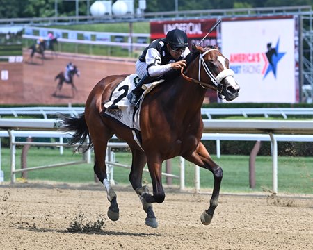 Naughty Gal wins the Adirondack Stakes at Saratoga Race Course