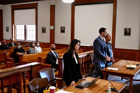 Chad Brown (far right) in court Aug. 18 in Saratoga Springs, N.Y.