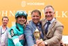 Queen&#39;s Plate Moira Jockey Rafael Hernandez(L), trainer Kevin Attard and owner Donato Lanni (X-Men Racing).Woodbine/ Michael Burns Photo