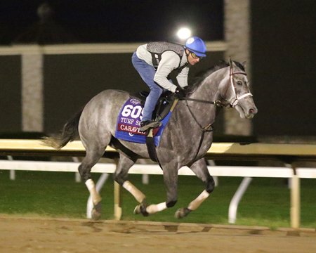 T.C. Stevens aboard Caravel ahead of the Breeders' Cup Turf Sprint at Keeneland