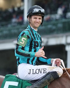 Jareth Loveberry aboard Two Phil's after the colt's victory in the 2022 Street Sense Stakes at Churchill Downs