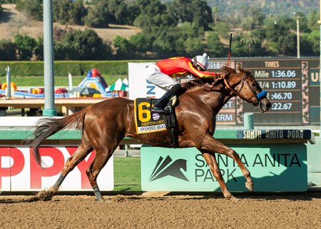 Defunded wins the Awesome Again Stakes at Santa Anita Park