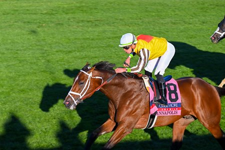 Annapolis outruns the pack to win the Turf Mile at Keeneland