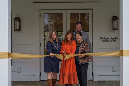 (L-R): Mary Quinn Ramer, Tammy and Eric Gustavson, Linda Gorton, at Spendthrift Farm visitor's center grand opening