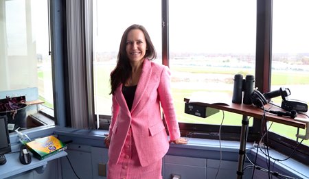 Jessica Paquette in the Parx Racing announcing suite