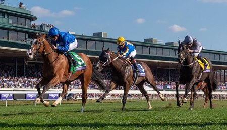 Mischief Magic wins the 2022 Breeders' Cup Juvenile Turf Sprint at Keeneland