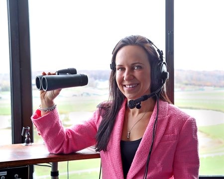 Jessica Paquette prepares for her first day as track announcer at Parx Racing 