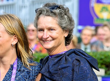 Elizabeth Merryman in the winner's circle after Caravel's victory in the Breeders' Cup Turf Sprint at Keeneland