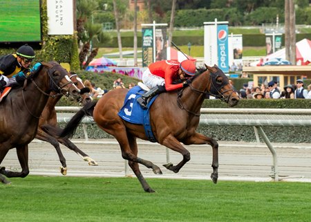 Dicey Mo Chara wins the 2022 San Gabriel Stakes at Santa Anita Park