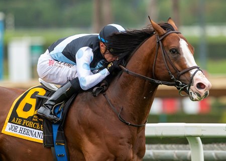 Air Force Red wins the 2022 Joe Hernandez Stakes at Santa Anita Park
