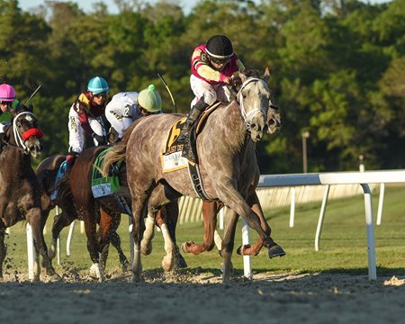 Tapit Trice surges to the lead under Luis Saez in the Tampa Bay Derby at Tampa Bay Downs