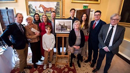 Charlie Swan (left) with other descendants of Ellen Chaloner at the Jockey Club rooms in Newmarket