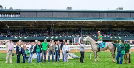 Here Mi Song and his connections in the winner's circle at Keeneland after winning the Commonwealth Stakes 