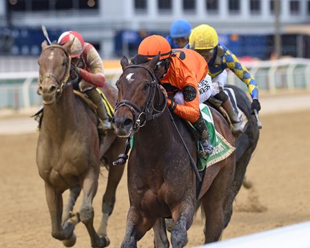 Joey Freshwater wins the Bay Shore Stakes at Aqueduct Racetrack