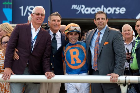 (L-R) Todd Pletcher, Vinnie Viola, Irad Ortiz Jr., and Mike Repole