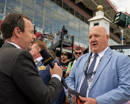 Kenny McPeek speaks after Rattle N Roll wins the Pimlico Special Stakes at Pimlico Race Course