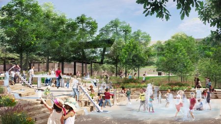 An artist's rendering of the water play area at Town Branch Park