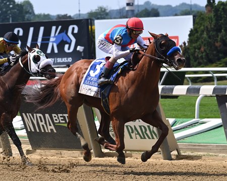 Arabian Lion wins the Woody Stephens Stakes at Belmont Park